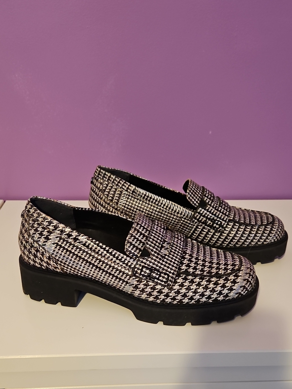 Vionic Houndstooth Platform Loafers - Black & White